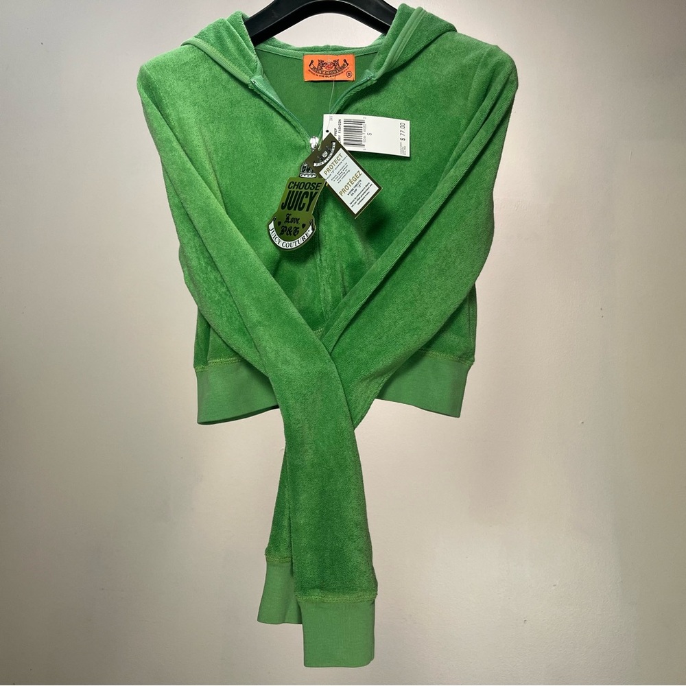 Juicy Couture Cropped Lime Green Terry Zip Hoodie NWT Small Y2K Made USA